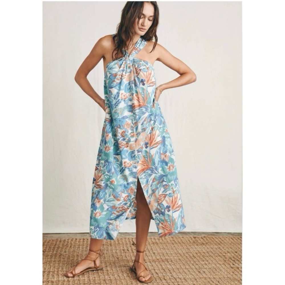 Faherty $198 Bay Twist Seersucker Midi Floral Dress Sz medium